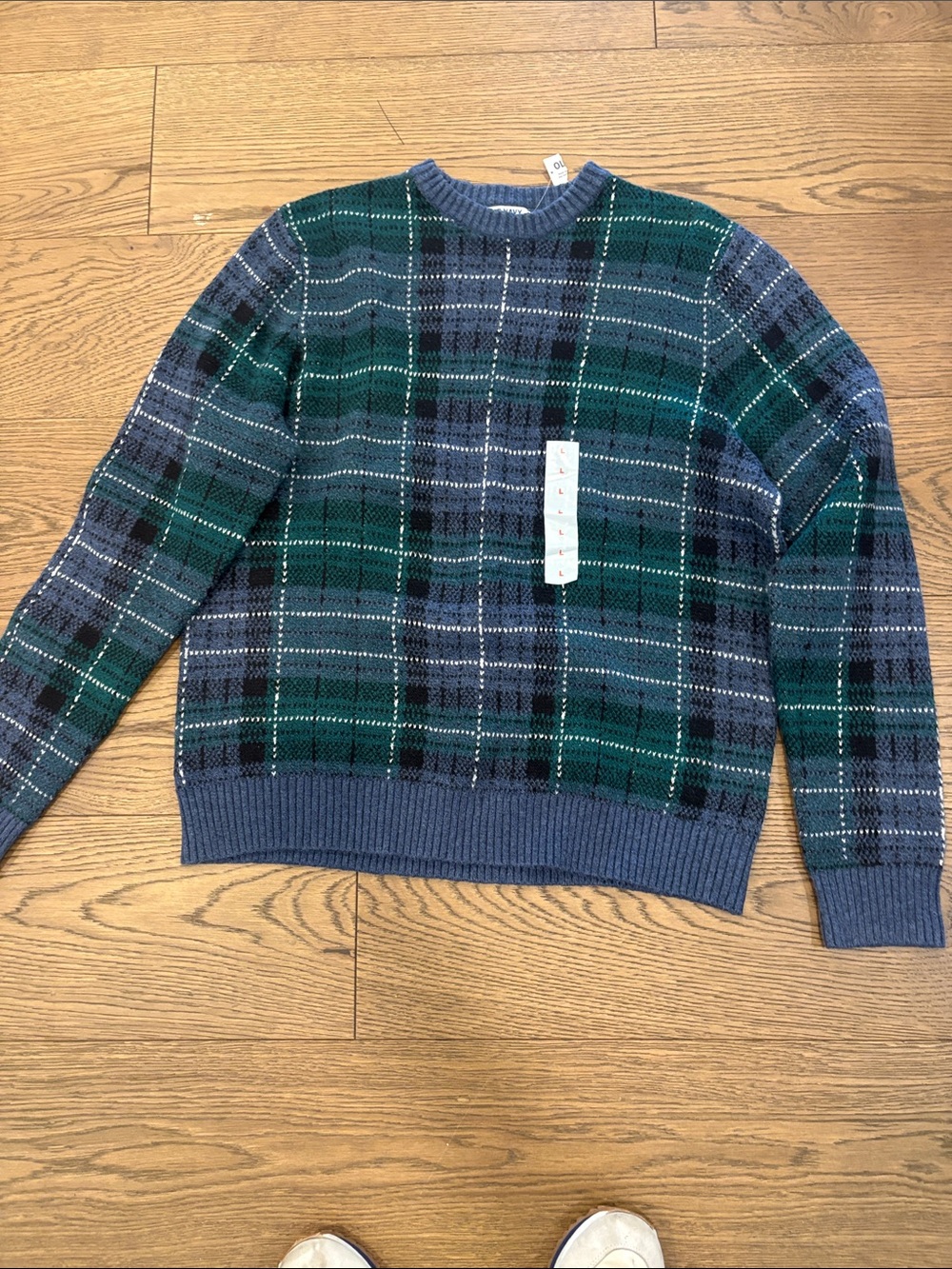 Old Navy Blue and Green Plaid Crewneck Sweater